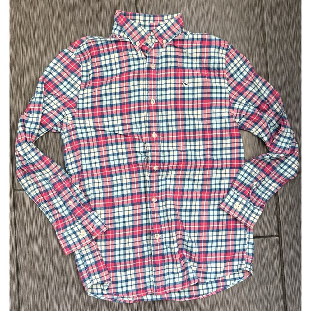 Vineyard Vines Kids' Plaid Cotton Flannel Button-Down Shirt Pink Plaid Medium